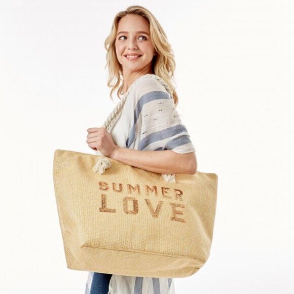 Large Beach Tote with "Summer Love" Sequin Design - Picture 1 of 1